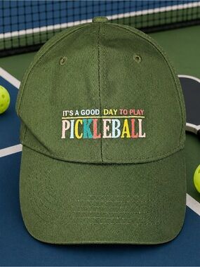 NWOT It's A Good Day To Play Pickleball Baseball Green Rainbow Colors Hat Cap